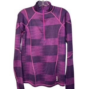 Reebok 1/4 Zip Long Sleeve Athletic Top Purple Pink Stripes Running Base Layer M